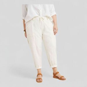 Anthropologie Angela Cropped Cargo Pants Pull On Plus Size 22W Ivory Cream Comfy